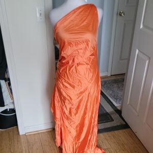 Memoriesea Elegant Orange One-Shoulder Dress